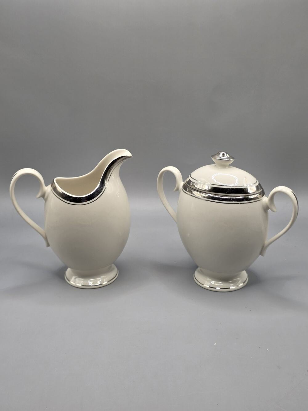 Ancestral Wedding Band China Creamer & Covered Sugar Bowl Set Platinum USA...
